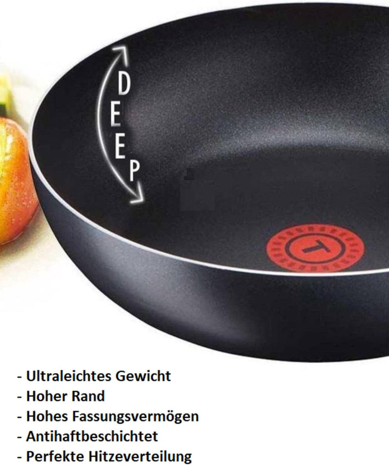 Tefal B30311 Cook&Clean Wok 30cm hoher Rand, Teflon Antihaftbeschichtet, Wokpfanne Hochrand tief, Pf