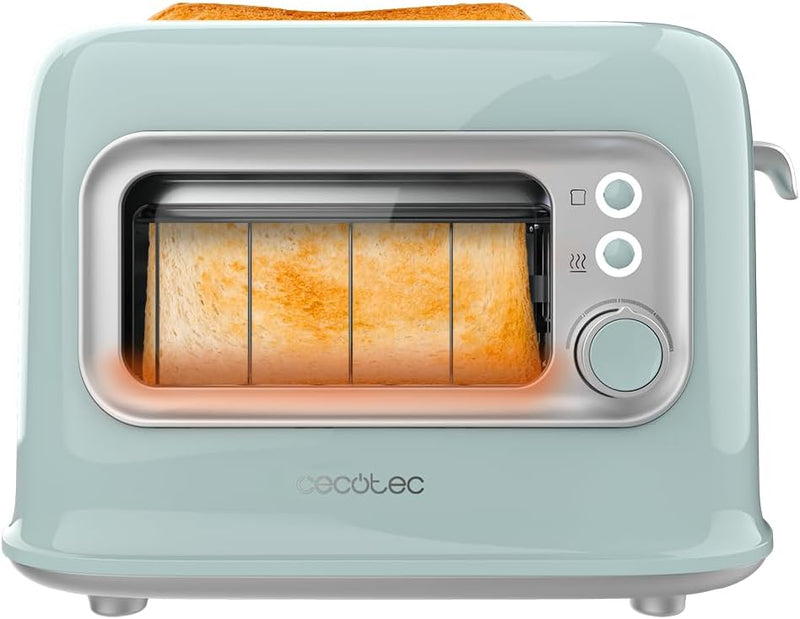 Cecotec RetroVision Blue Vertikaler Toaster, 2 breite Schlitze, 700 W auf 5 Stufen, 2 Brotscheiben,