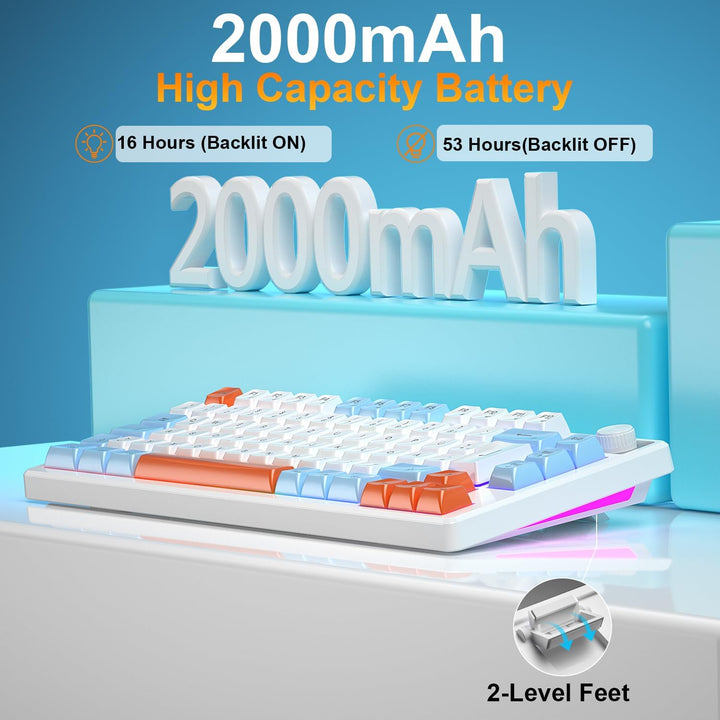 75% Tastatur und Maus Set Kabelloses, QWERTZ DE Layout Kompakte Gaming Tastatur mit Lautstärkeregler