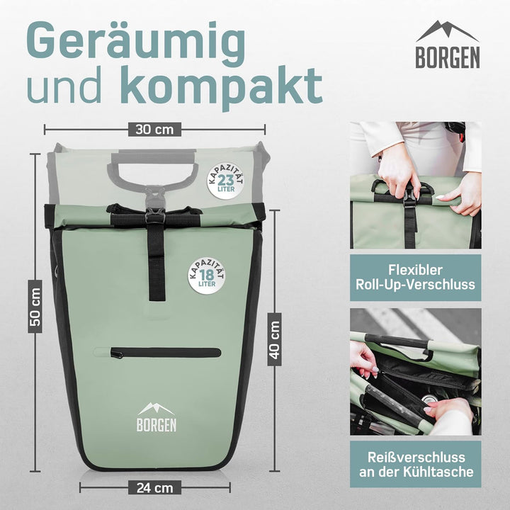 Borgen Fahrrad Einkaufstasche für Gepäckträger mit herausnehmbaren Kühleinsatz - Verwendbar als Gepä
