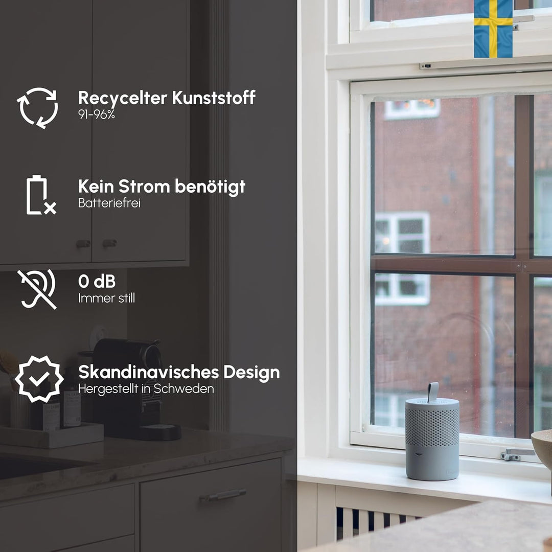 ABSODRY Luftentfeuchter ohne Strom bis - Inklusive Nachfüllpack - Aus recyceltem Kunststoff - Raumen
