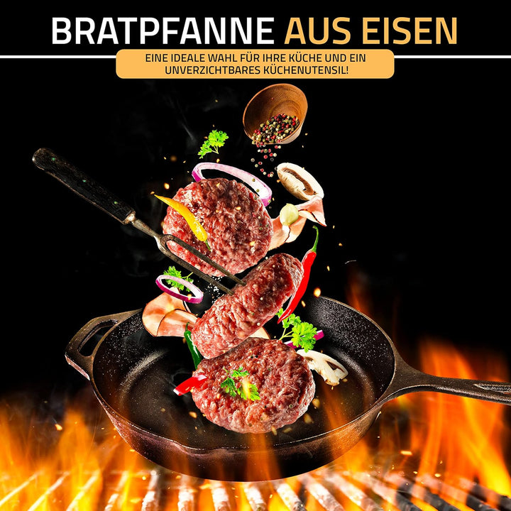 KICHLY Vorgewürzt Gusseisen Skillet 12 Zoll, Safe Grill Kochgeschirr für den Innen- und Aussenbereic