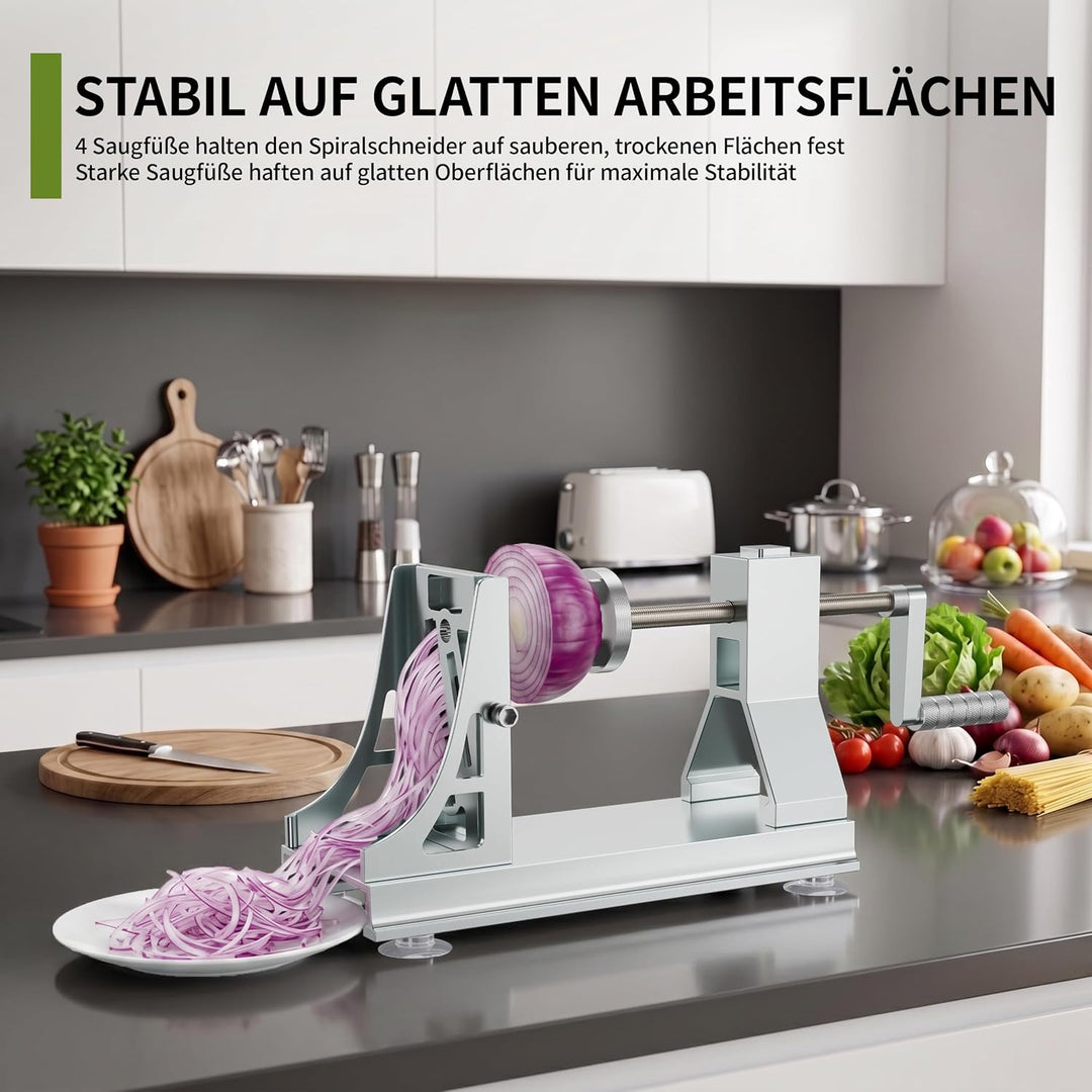 Spiralschneider Gemüse aus Edelstahl mit 4 Klingen, Profi-Spiralschneider für Kartoffeln, Karotten u