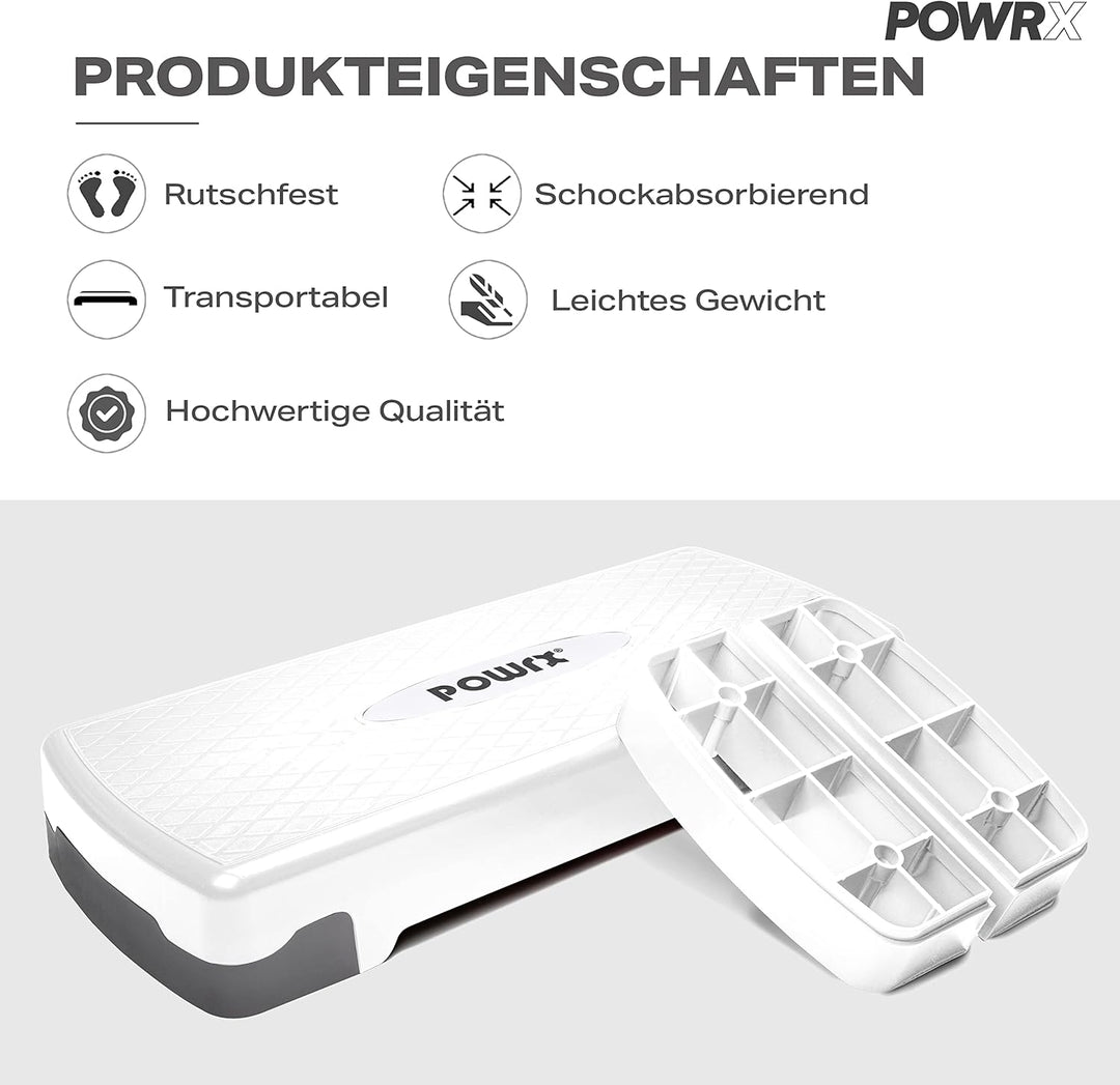 POWRX Steppbrett Fitness höhenverstellbar 10-15cm für Zuhause rutschfest versch. Farben - Stepper, S