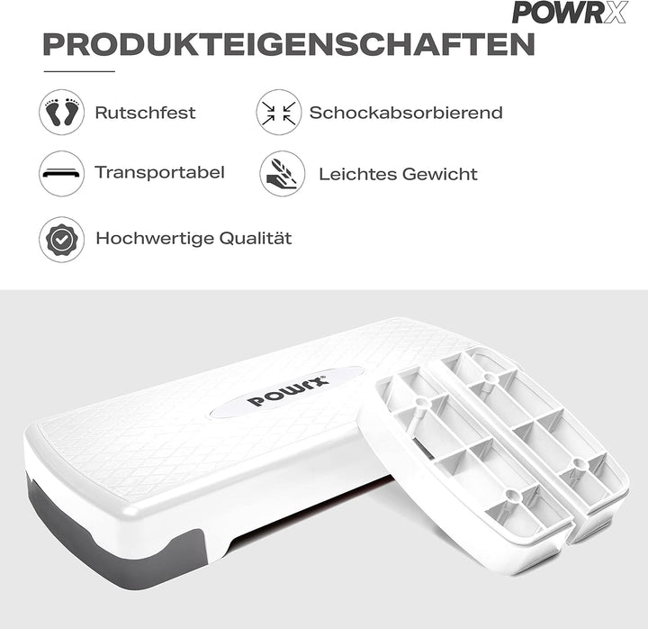 POWRX Steppbrett Fitness höhenverstellbar 10-15cm für Zuhause rutschfest versch. Farben - Stepper, S