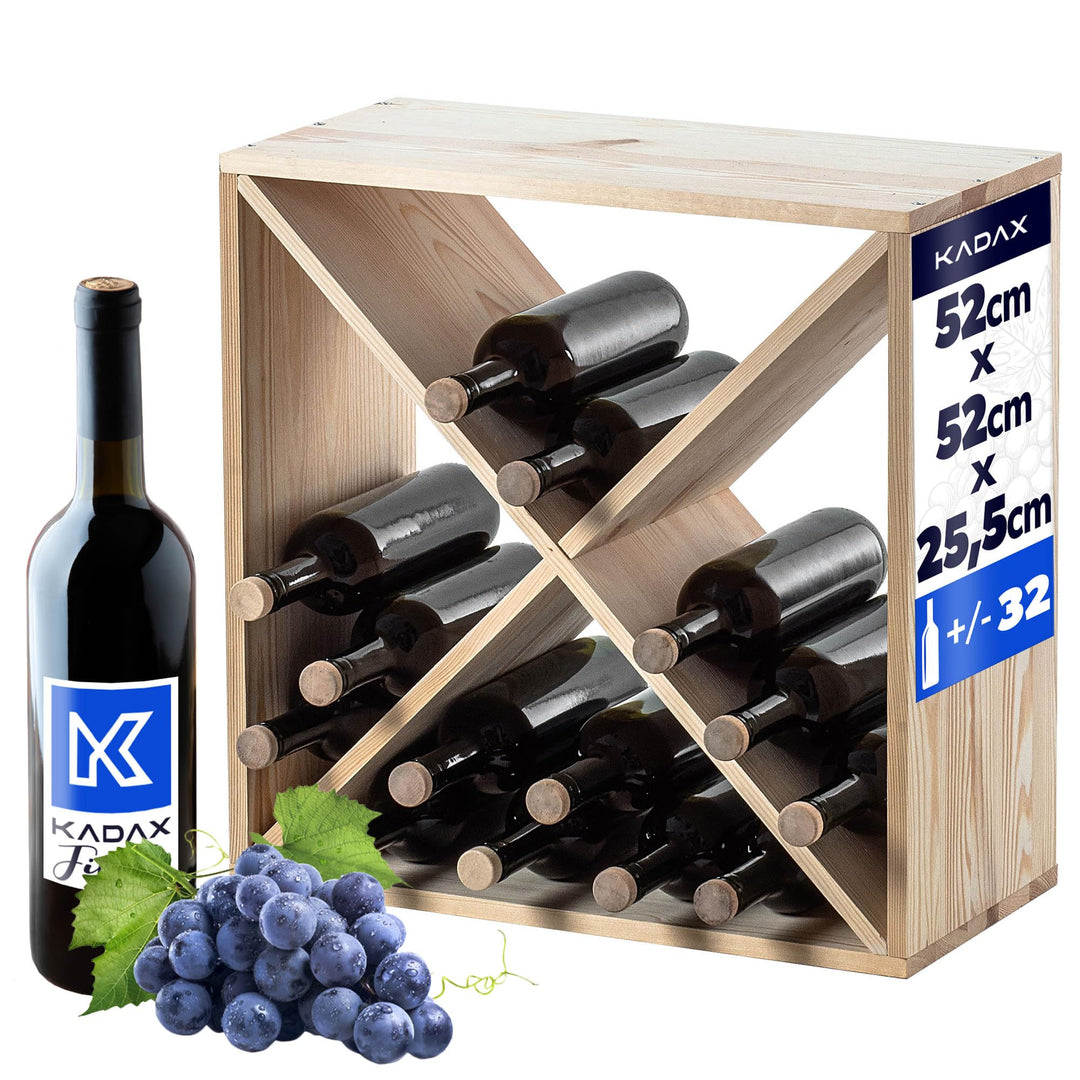 KADAX Weinregal aus Holz, 52 x 25.5 x 52 cm, Grosses Flaschenregal für viele Weinflaschen, rustikale