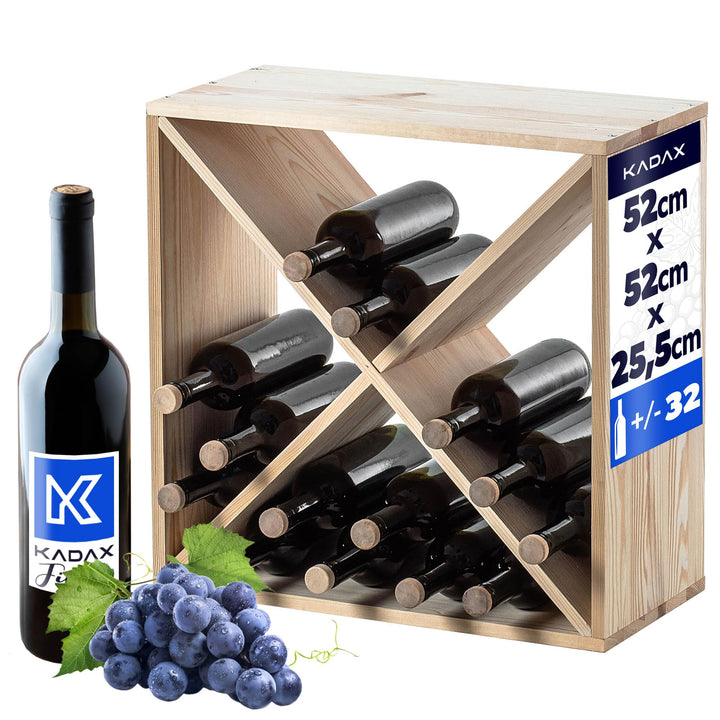 KADAX Weinregal aus Holz, 52 x 25.5 x 52 cm, Grosses Flaschenregal für viele Weinflaschen, rustikale