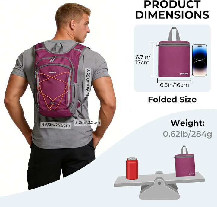 Faltbarer Wanderrucksack, Kleiner Tagesrucksack Ultraleicht für Herren & Damen, Foldable Backpack, I