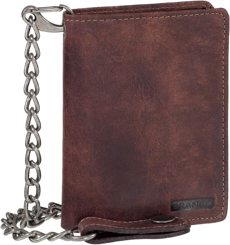 Luxus Leder Bikerbörse mit Kette Biker Geldbörse Portemonnaie Geldbeutel 10 cm 34015 Farbe braun, Br