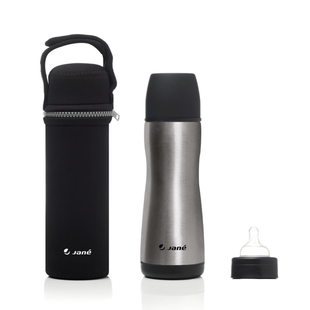 Jané Isolierflasche für Flüssigkeiten mit Silikon-Trinktülle, Füllmenge 300 ml, inklusive Neoprentas