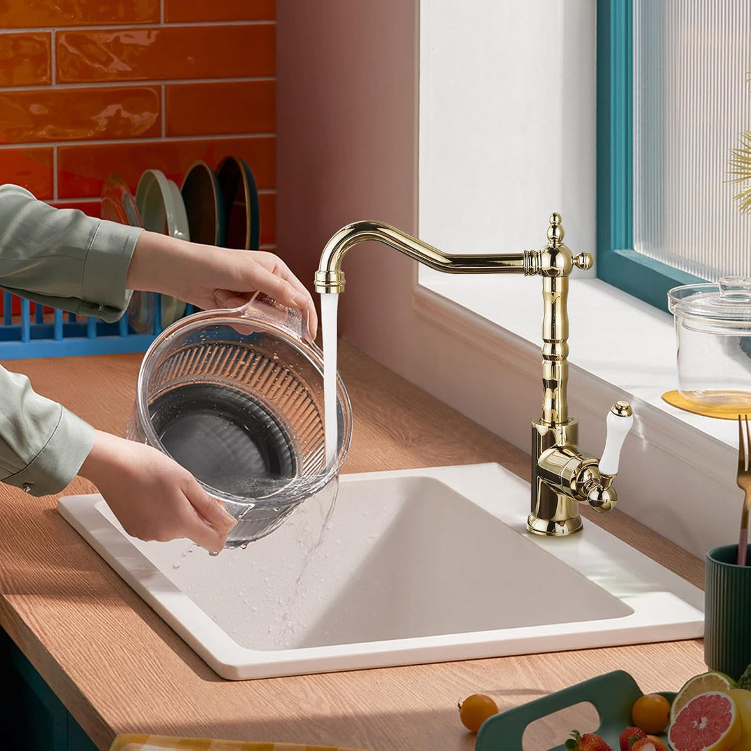 Antiker Küchenarmatur, Mischbatterie, Retro-Wasserhahn aus Messing, 360° Drehbar, Heiss- und Kaltmis