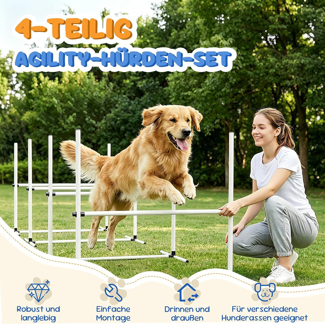 YRHome Hunde Agility Hürdenset Agility-Ausrüstung für Hunde 4 x Hürden Slalom Stangen Hunde Training
