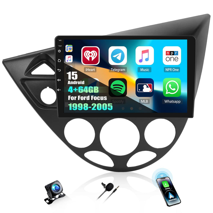 CAMECHO 4+64G Android 15 Autoradio 9 Zoll für Ford Focus1998-2005 mit Rückfahrkamera, IPS Touchscree