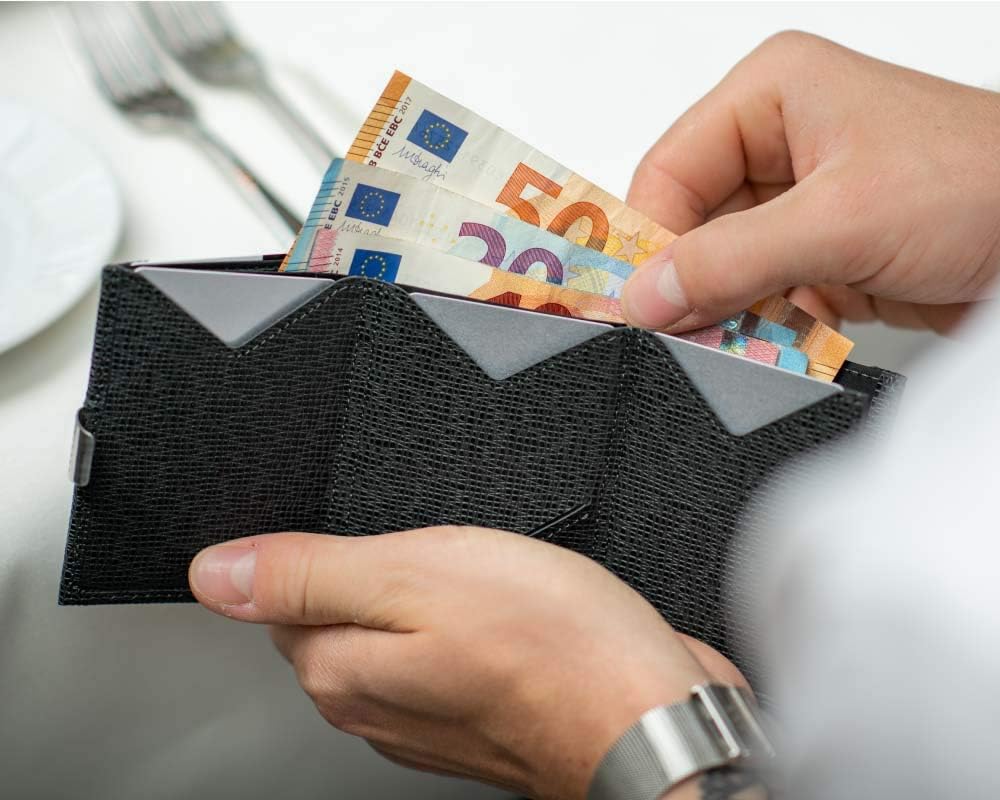 Exentri Wallet Kreditkartenetui echt Leder mit RFID Schutz, S, Mosaic Black [331] Schwarz, Schwarz