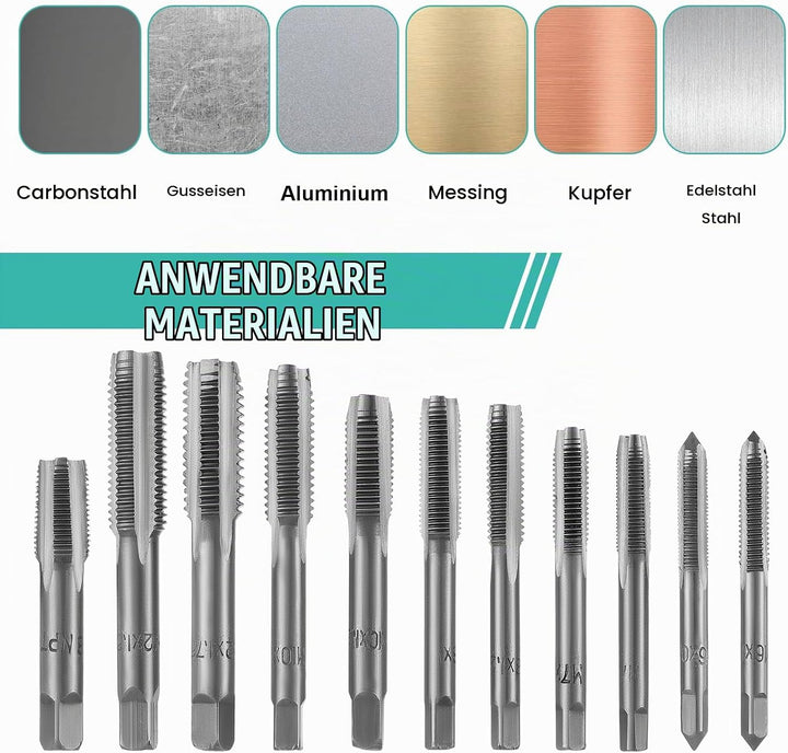 110 Stück Gewindeschneider Set Metrisch M2-M18 Gewindeschneidsatz, Gewindebohrer Schneideisen Set mi