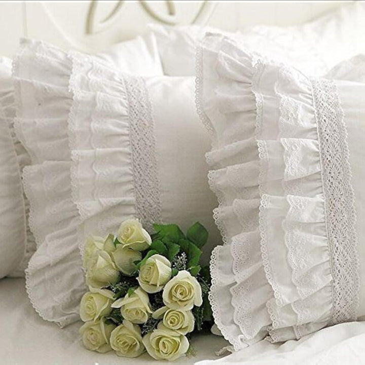 1122 Kissenbezug, Shabby Vintage, bestickt, Spitze, Rüschen, 50,8 x 76,2 cm, Weiss Standard 20"x30",