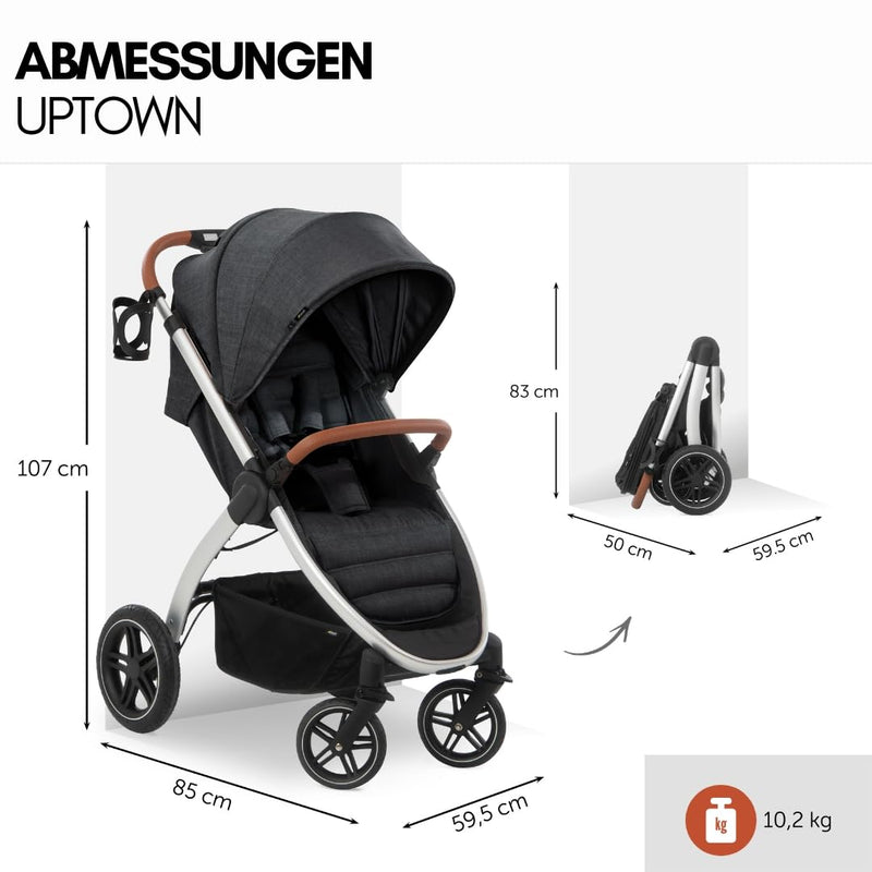 hauck Buggy UpTown mit Liegefunktion, klein zusammenklappbar, bis 25 kg, Schieber höhenverstellbar -