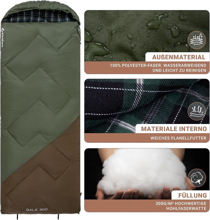 KingCamp Schlafsack für Erwachsene, Winter, Flanell, kompakt, 3-4 Jahreszeiten, Decke für Camping, R