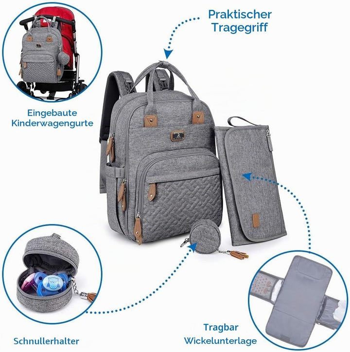 Dikaslon Wickeltasche Rucksack Grosser Wickelrucksack mit Multifunktions-Babytaschen und mobiler Wic