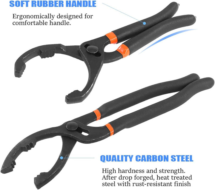 Glarks 2Pcs 10" and 12" Long Handle Grip Oil Filter Pliers Set Adjustable Angle Hand Oil Filter Wren