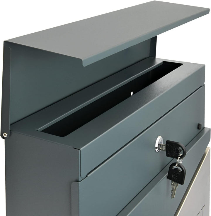 Verda Briefkasten mit Zeitungsfach, 37 x 37 x 11 cm, 2X Schlüssel Postkasten Designer Wandbriefkaste