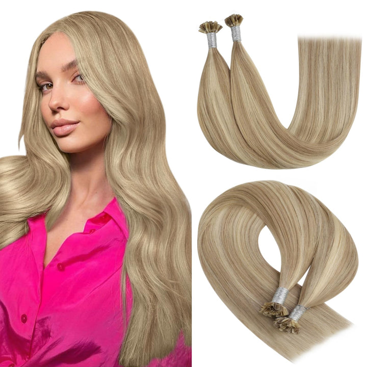 YoungSee Extensions Echthaar Bondings Blond 40cm Echthaar Extensions Bondings Keratin Bonding Extens