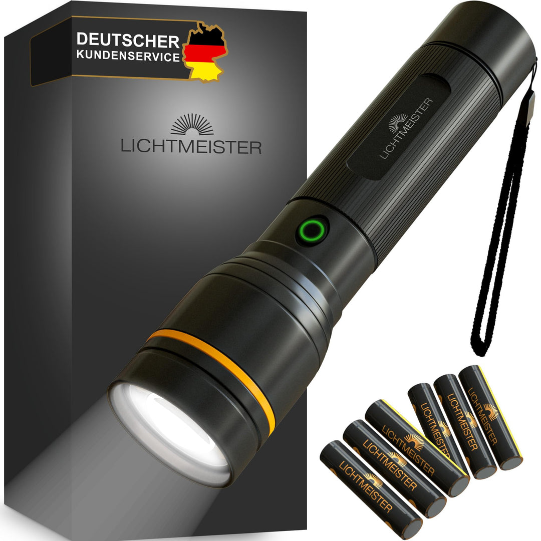 LICHTMEISTER® Taschenlampe (500 Lumen mit AAA Batterien) - Taschenlampe LED - LED Taschenlampe extre