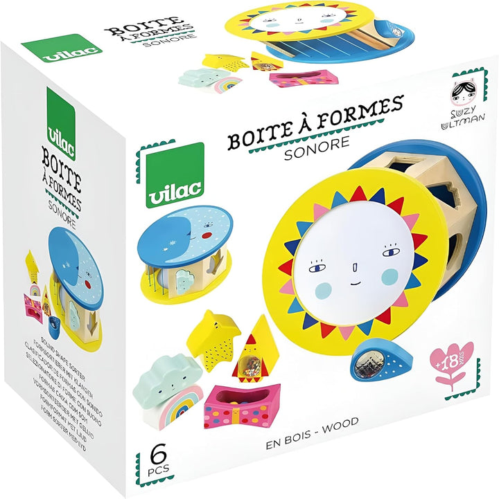 Vilac Variety Suzy Ultman Sound Shapes Box – ab 18 Monaten – 8908, Nacht-und Tag-Formsortierer, S Na
