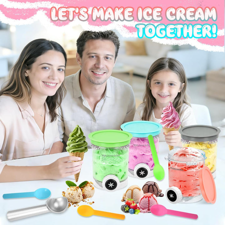 4 Stück Ninja Creami Behälter 480ml, BPA-frei & Spülmaschinenfest, Kompatibel mit Ninja NC300/NC301/