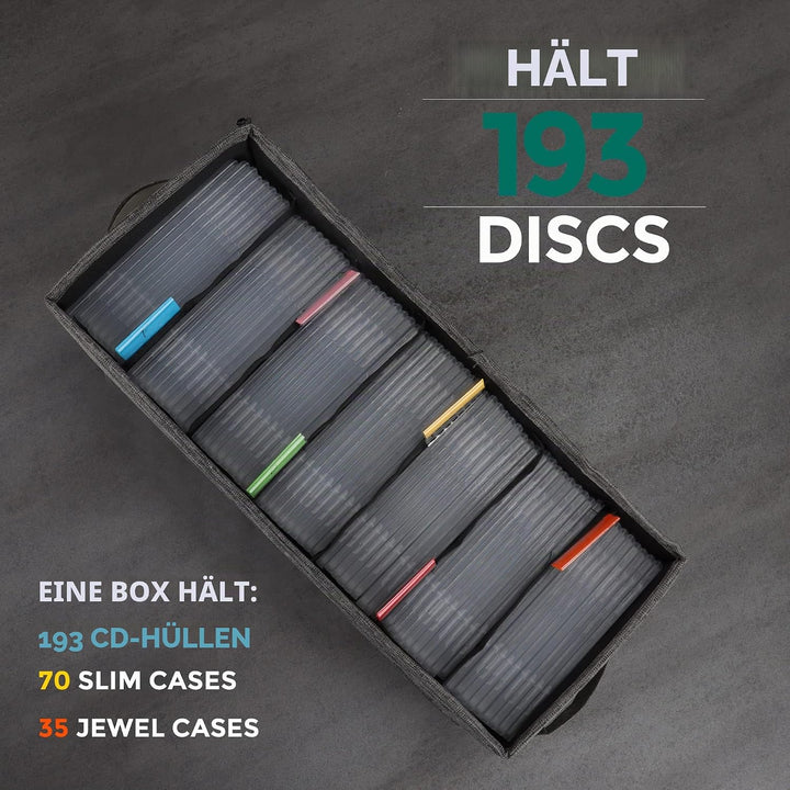 TWAVETREE CD-Aufbewahrungsbox mit Deckel, 3 Stück, langlebige CD-Hülle, Organizer mit Index-Etikette