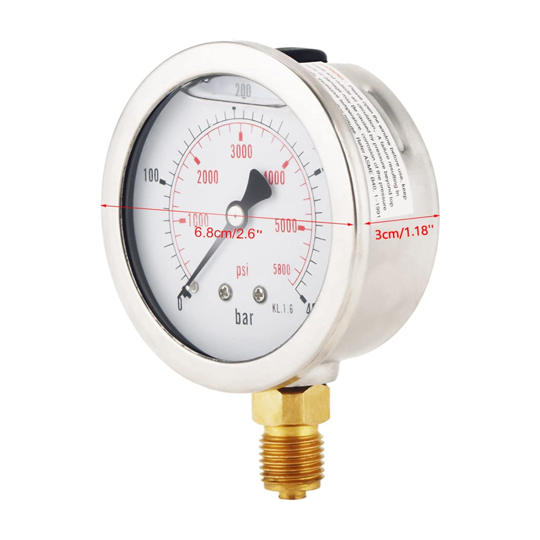 Hydraulisches Manometer, 0–400 bar, 0–5800 PSI, G1/4, 63 mm Zifferblatt, hydraulisches Manometer