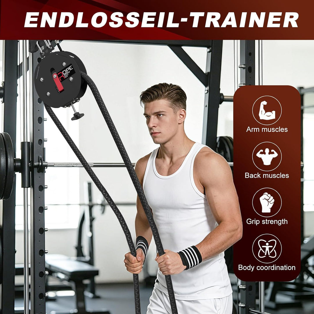 Endlosseiltrainer mit einstellbarem Widerstand (11-66 lbs) – Endless Rope seilzugsystem für Ganzkörp