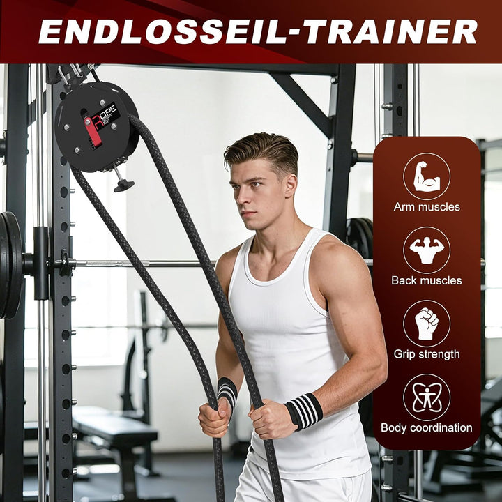 Endlosseiltrainer mit einstellbarem Widerstand (11-66 lbs) – Endless Rope seilzugsystem für Ganzkörp