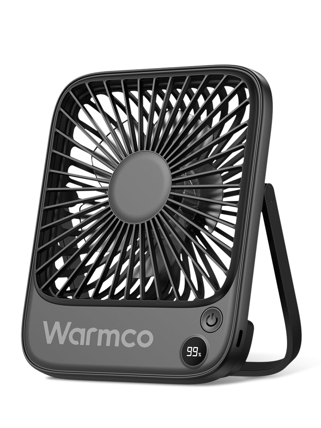 Warmco 5000mAh Tragbarer Ventilator, Ultra-dünn Akku Tischventilator Klein, Leise 4-Stufen, 180° Nei