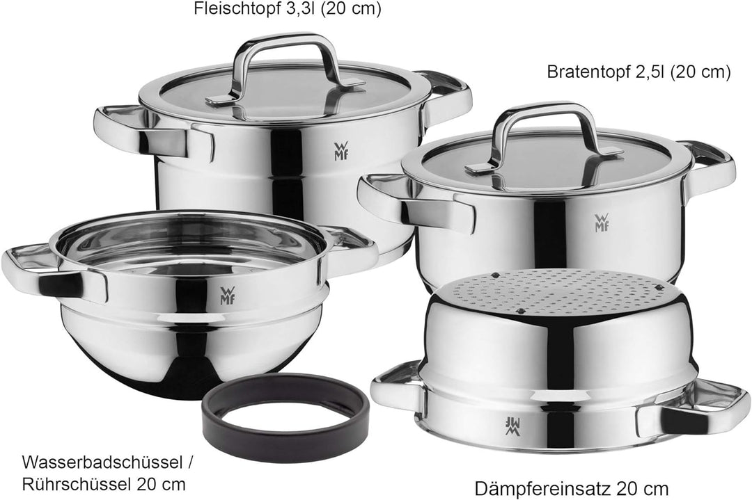 WMF Compact Cuisine Topfset Induktion 4-teilig, Kochtopf Set mit Glasdeckel, Cromargan Edelstahl pol