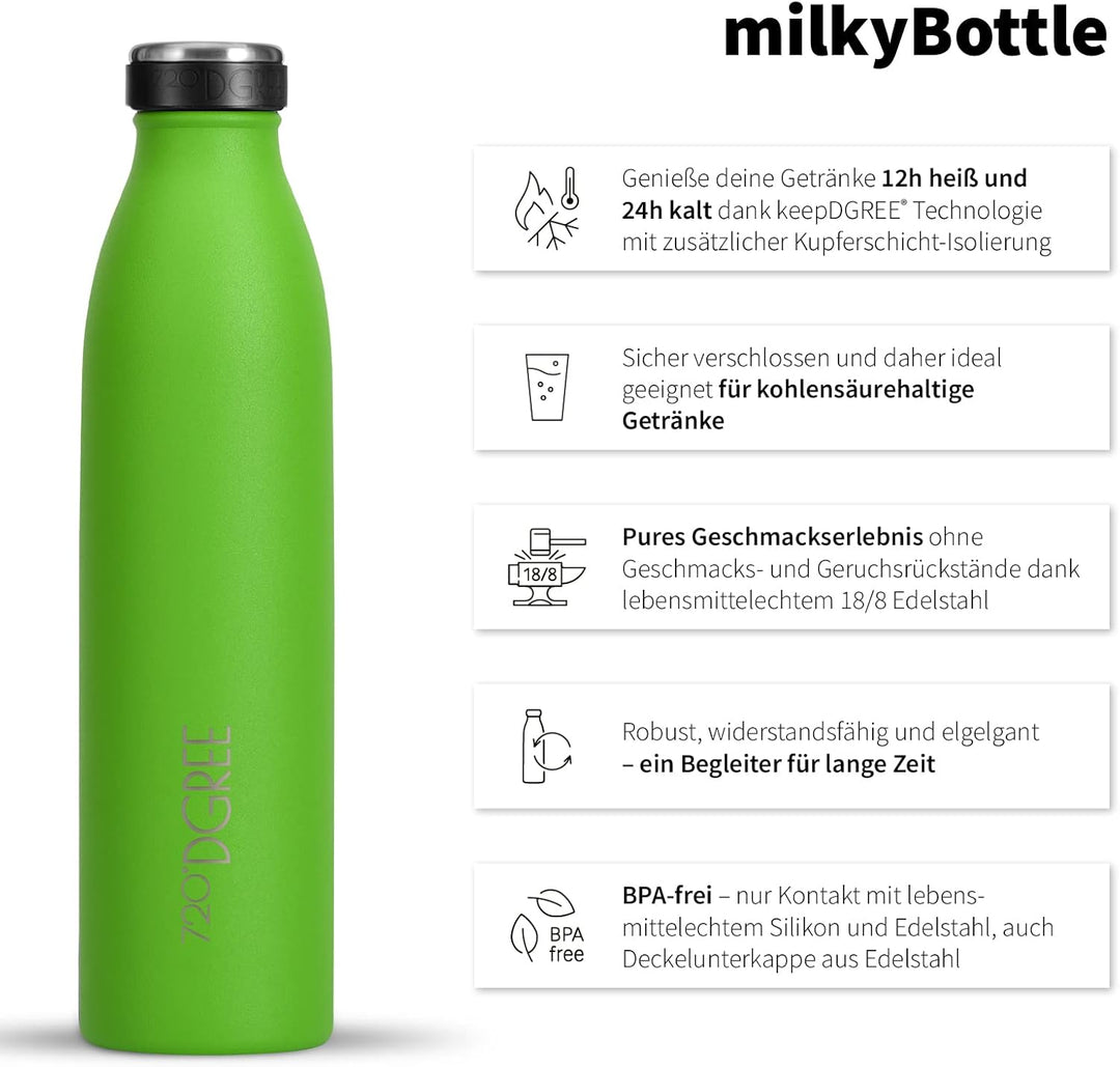 720°DGREE Edelstahl Trinkflasche “milkyBottle” - 350ml - Perfekt für Kinder, BPA-Frei, Auslaufsicher