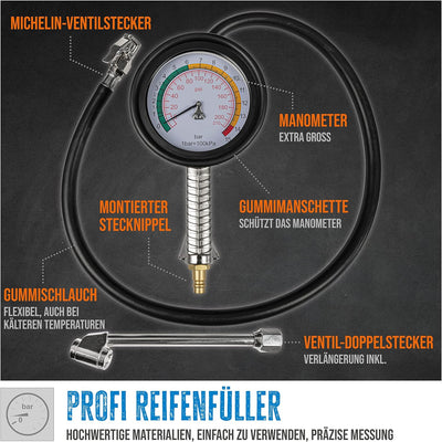 Güde 2752 Reifenfüller "Profi" Luftdruckprüfer bis 11bar, grosses Manometer