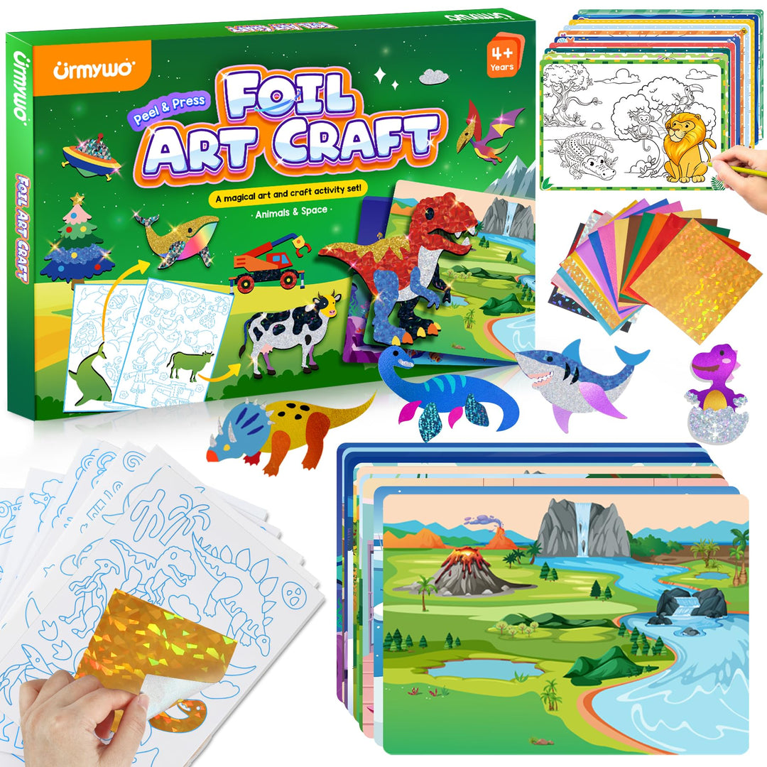 URMYWO Folienspass Kinder, Dinosaurier und Weltraum Foil Art FüR Kinder,Bastelsets FüR MäDchen Junge