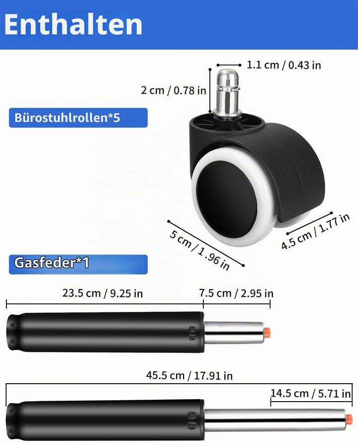 Gasdruckfeder Bürostuhl, Ersatz Gasdruckdämpfer Zylinder, 310mm-455mm, 450KG, Mit 5 Rollen, Für Offi