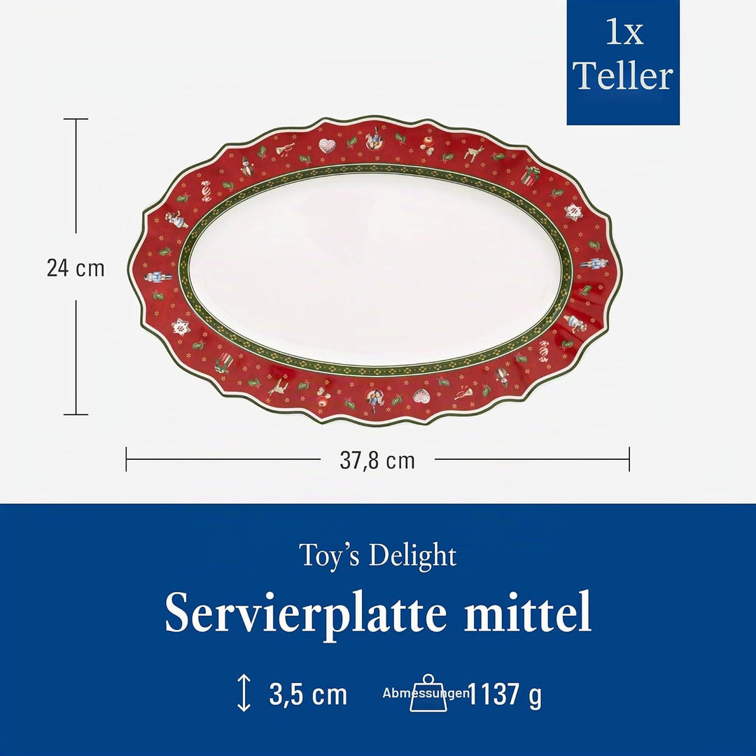 Villeroy und Boch Toy's Delight Mittelgrosse Servierplatte, Premium Porzellan, Rot, Oval Serviertell