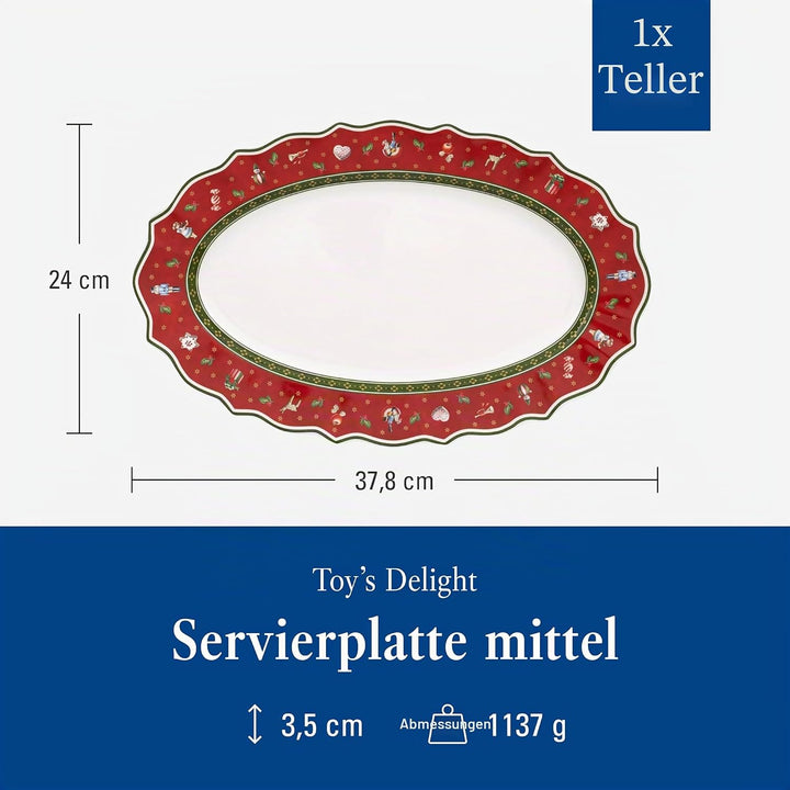 Villeroy und Boch Toy's Delight Mittelgrosse Servierplatte, Premium Porzellan, Rot, Oval Serviertell