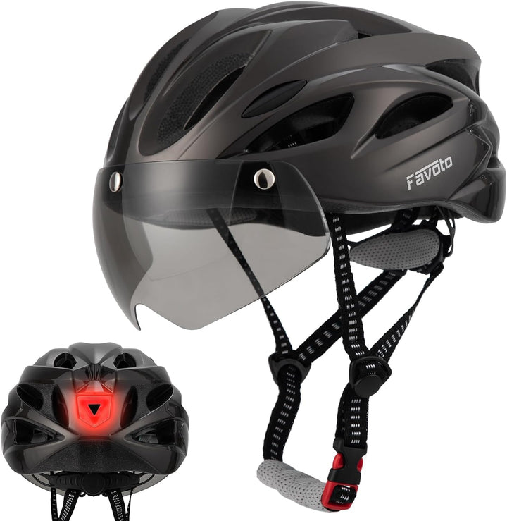 Favoto Fahrradhelm Herren mit Licht - Damenhelm Fahrradhelm Leichtgewicht Atmungsaktiv mit Brille Rü