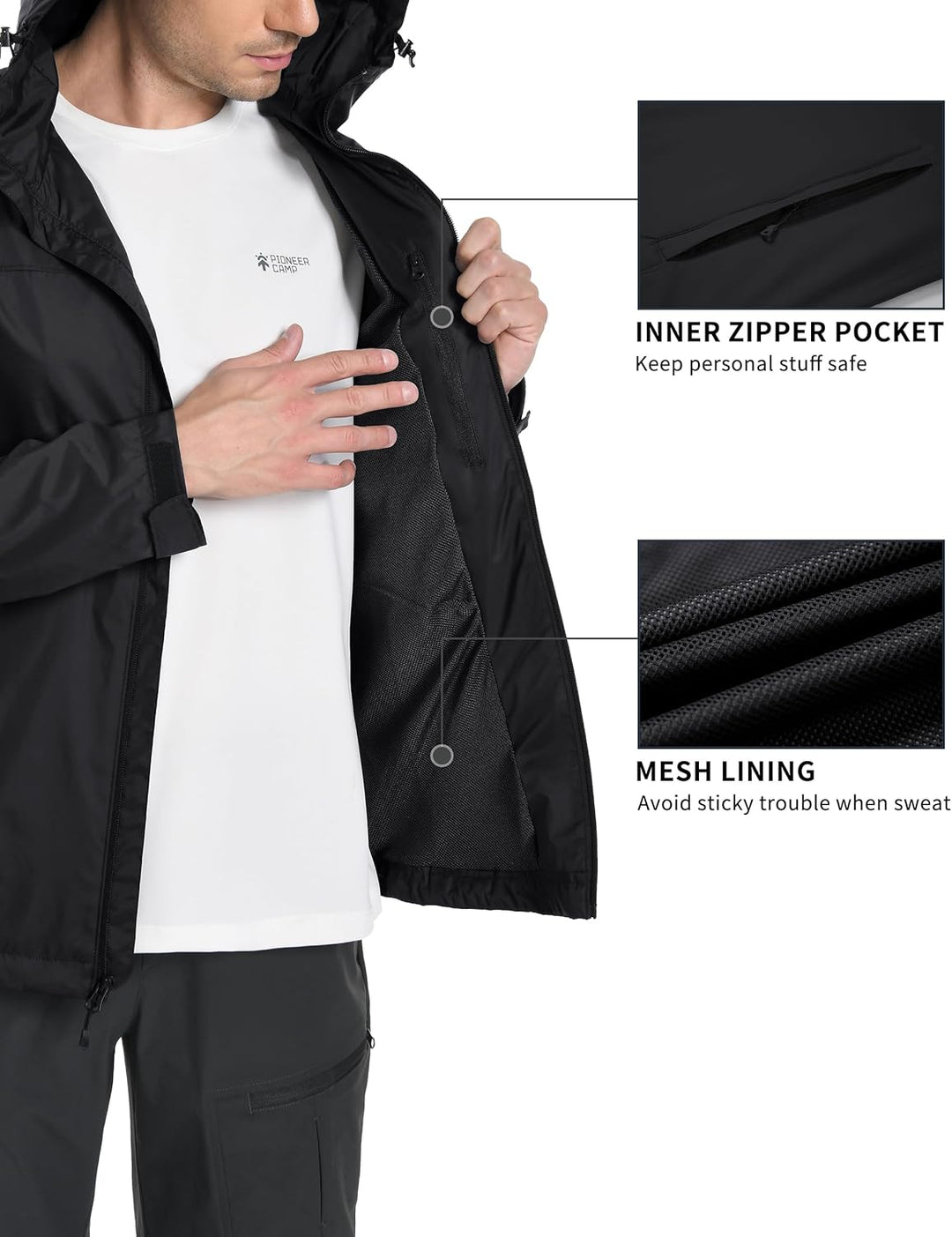 Pioneer Camp Herren Regenjacke Wasserdicht Atmungsaktiv Leichte Winddicht Windbreaker Packbare Outdo