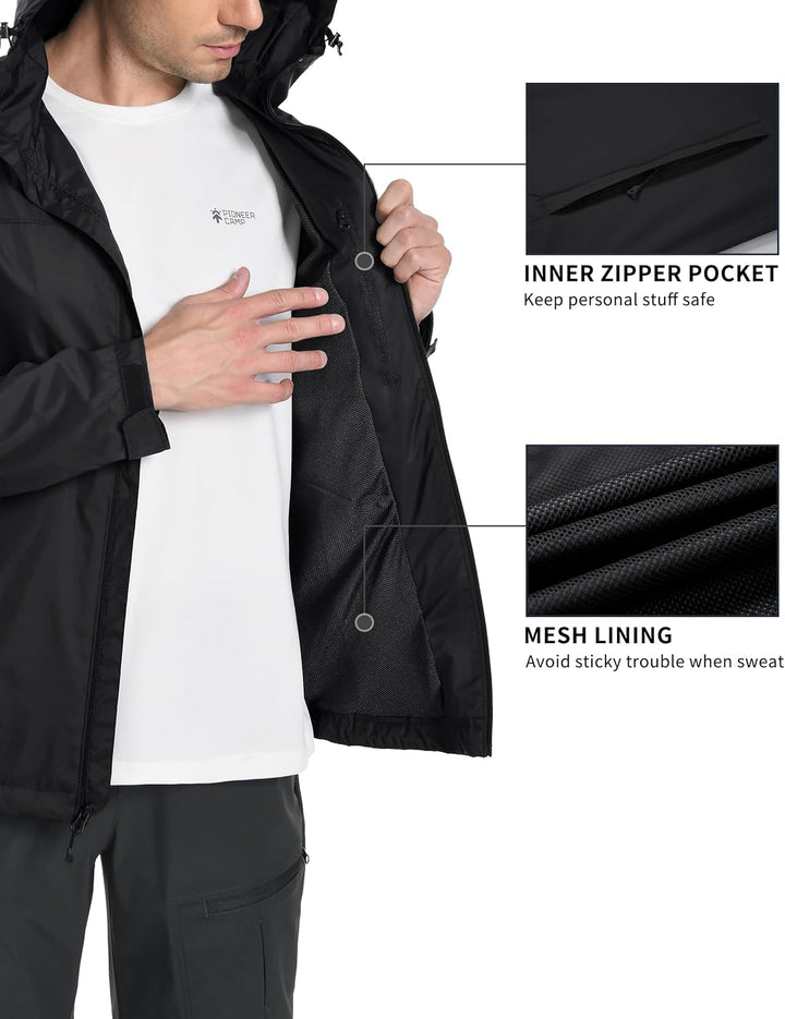 Pioneer Camp Herren Regenjacke Wasserdicht Atmungsaktiv Leichte Winddicht Windbreaker Packbare Outdo