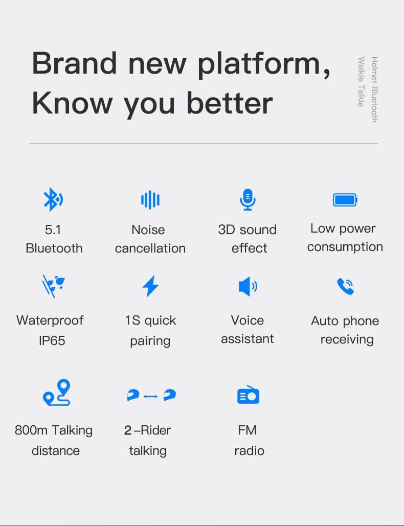 3T6B Q2 Motorrad Intercom Bluetooth 5.1 Headsets, 800m Motorrad Bluetooth Headset, Helm Intercom bis