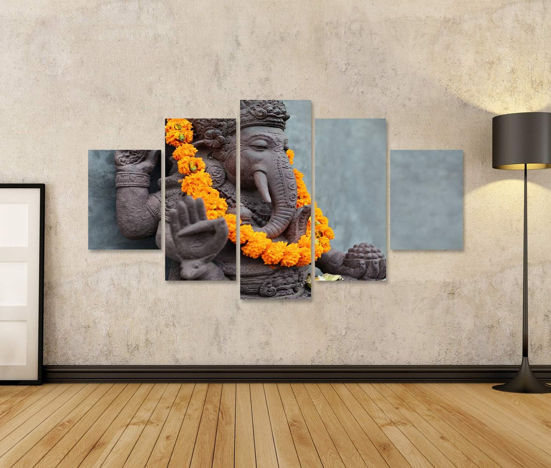 Bild auf Leinwand Ganesha Mit Balinesischen Barong Masken Sitzen Kultur Wandbild Poster Kunstdruck B