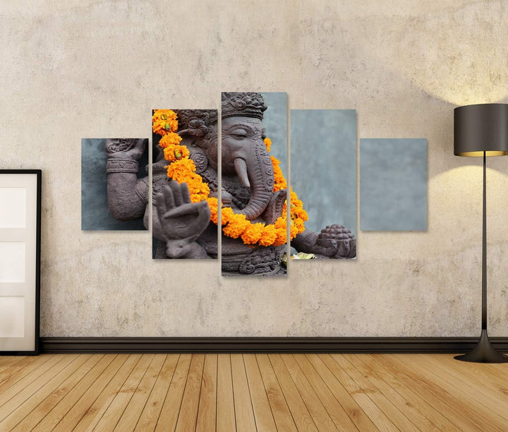 Bild auf Leinwand Ganesha Mit Balinesischen Barong Masken Sitzen Kultur Wandbild Poster Kunstdruck B