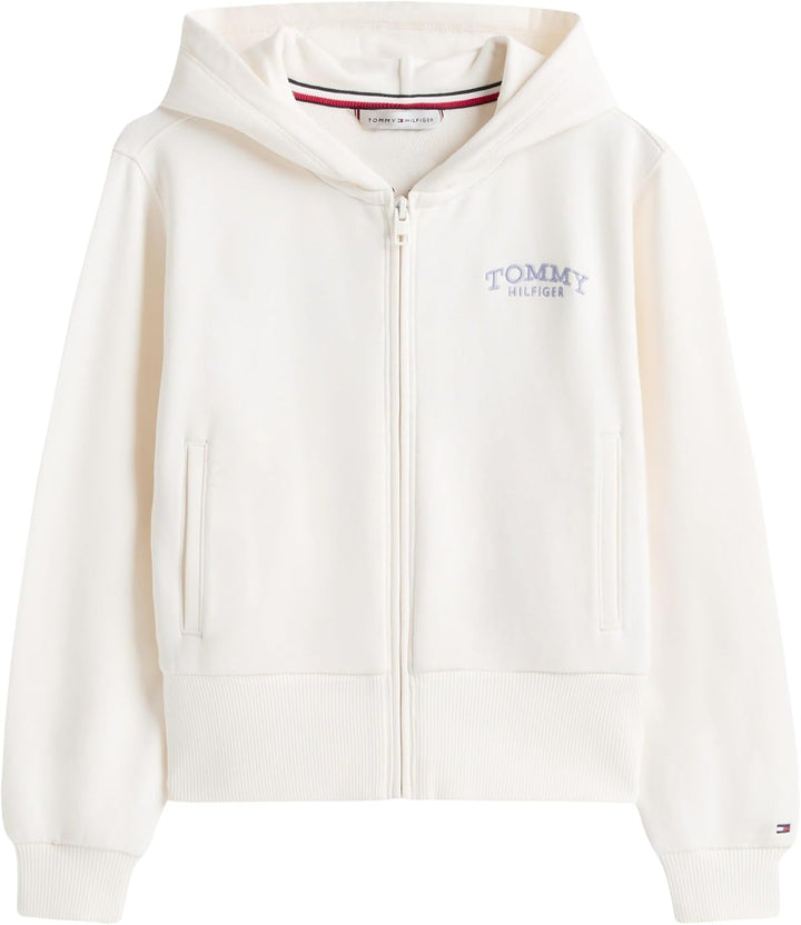 Tommy Hilfiger Mädchen Emb High Rib Hem Zip Thru Kg0kg08988 Kapuzenpullover mit durchgehendem Reissv