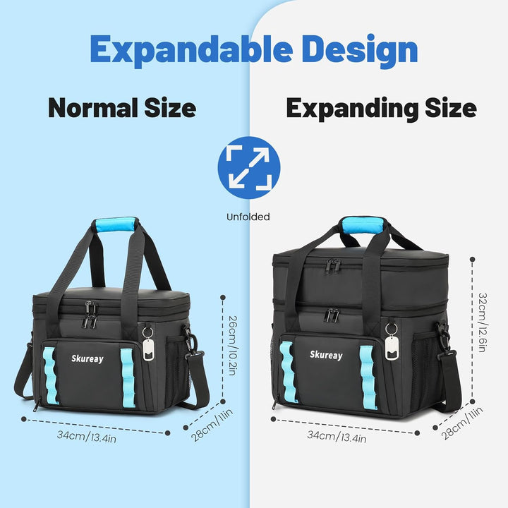 Grosse, erweiterbare Kühltasche aus weichem Material, doppelstöckige Lunchtasche für Damen und Herre