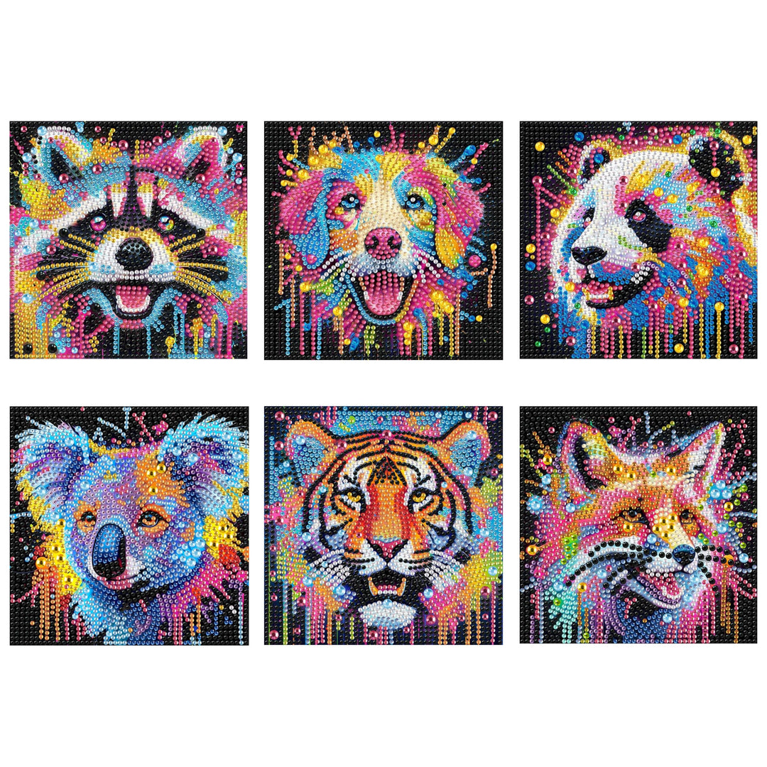 Yunruily 6er Set Diamond Painting Kinder - Funny Tiere Diamant Painting Kinder,Diamond Painting Kind